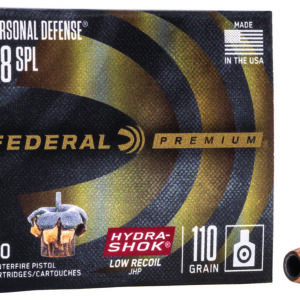 Federal PD38HS3H Premium Personal Defense Low Recoil 38Special 110gr Hydra-Shok Jacketed Hollow Point 20 Per Box/10 Case