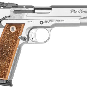 Smith & Wesson 178047 1911 Performance Center Pro  Full Size Frame 9mm Luger 10+1 5" Stainless Steel Barrel, Matte Silver Serrated Stainless Steel Slide & Frame w/Beavertail, Wood Grip