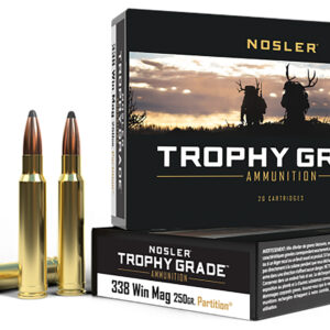 Nosler 60082 Trophy Grade  338WinMag 250gr Nosler Spitzer Partition 20 Per Box/10 Case