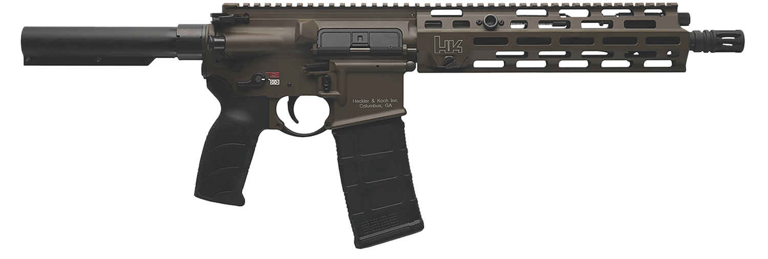 HK 81001201 MR556 A4 5.56x45mm 30+1 11" Black Threaded Barrel, M-LOK Handguard, Patriot Brown Picatinny Rail Receiver, Black Synthetic Pistol Tube, Black Polymer Grip, Ambidextrous