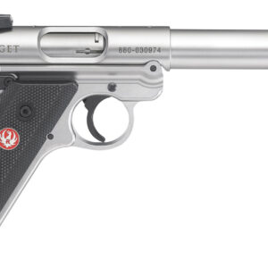 Ruger 40103 Mark IV Target 22 LR 10+1 5.50" Satin Stainless Bull Barrel, Satin Stainless Steel Slide, Stainless Steel Frame Drilled & Tapped Receiver, Black Checkered Polymer Grip, Right Hand