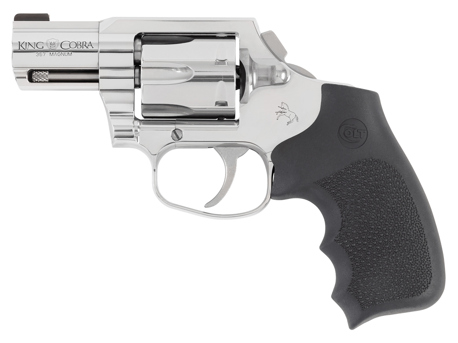 Colt Mfg KCOBRASB2RBB King Cobra 357 Mag 6rd Shot 2" Stainless Steel Barrel, Cylinder & Frame, Black Hogue Overmolded Grip, Exposed Hammer, DAO