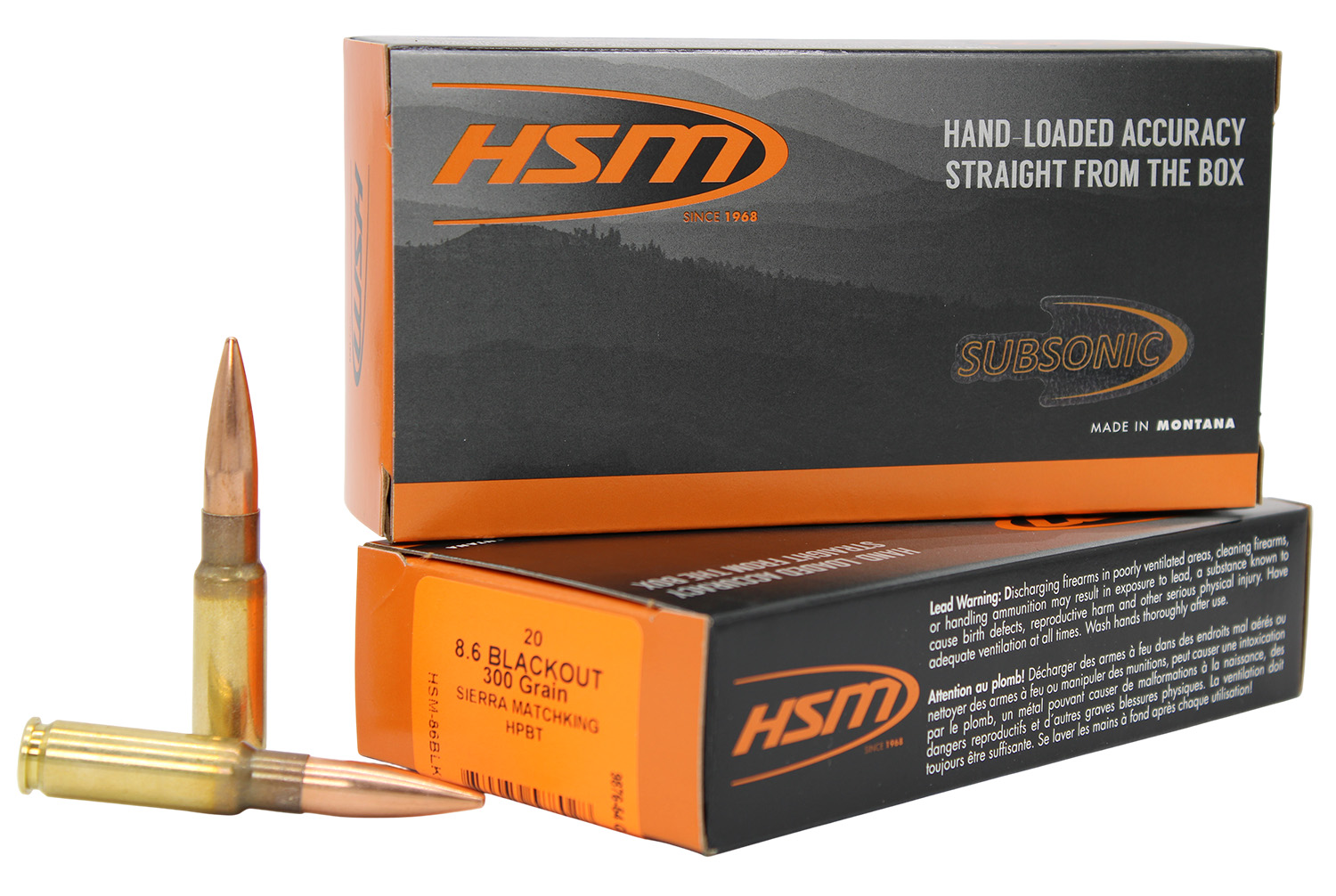 HSM 86BLK1N 8.6Blackout 300gr Hollow Point Boat Tail 20 Per Box/25 Case