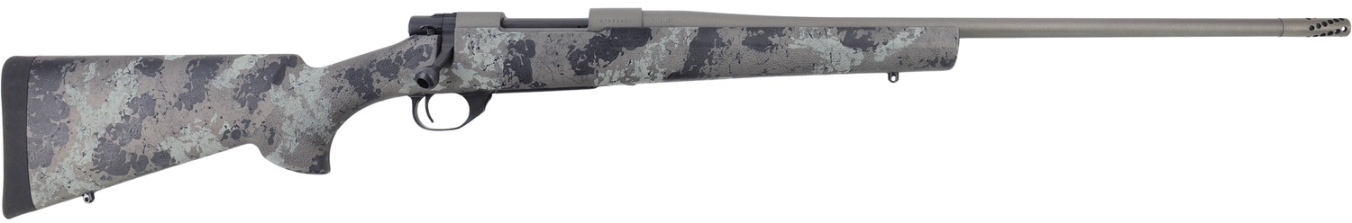 Howa HFN243GL 1500 Fence Line 243 Win 5+1 22" Tungsten Cerakote Threaded Barrel, Tungsten Cerakote Aluminum Drilled & Tapped Receiver, Gray Light Camo Fixed Synthetic Stock, Right Hand