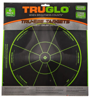 TruGlo TG15A6 Tru-See Handgun Diagnostic Self-Adhesive Heavy Paper Black/Green 12"x12" Bullseye 6 Pack
